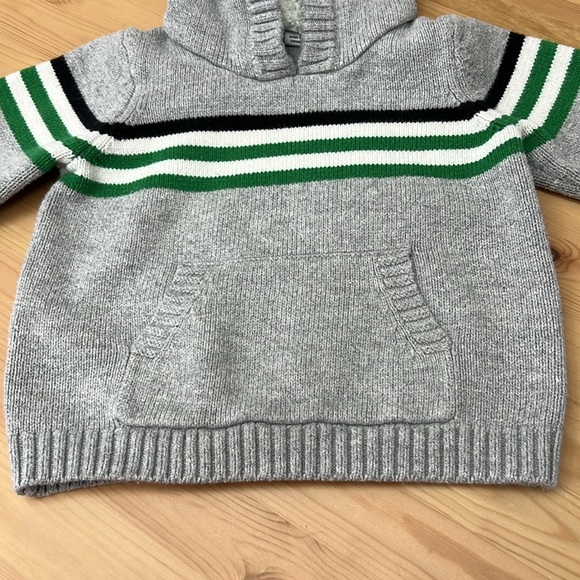 Janie and Jack Gray Hoodie with Green and Black Stripes - Picture 4 of 10